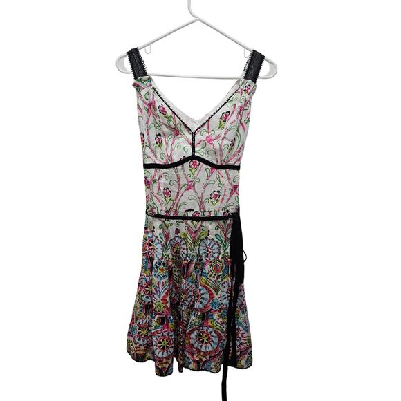 Vintage y2k Nanette Lepore Dress 8 Boho Babydoll Floral Fit & Flare Silk Cotton - Picture 1 of 8